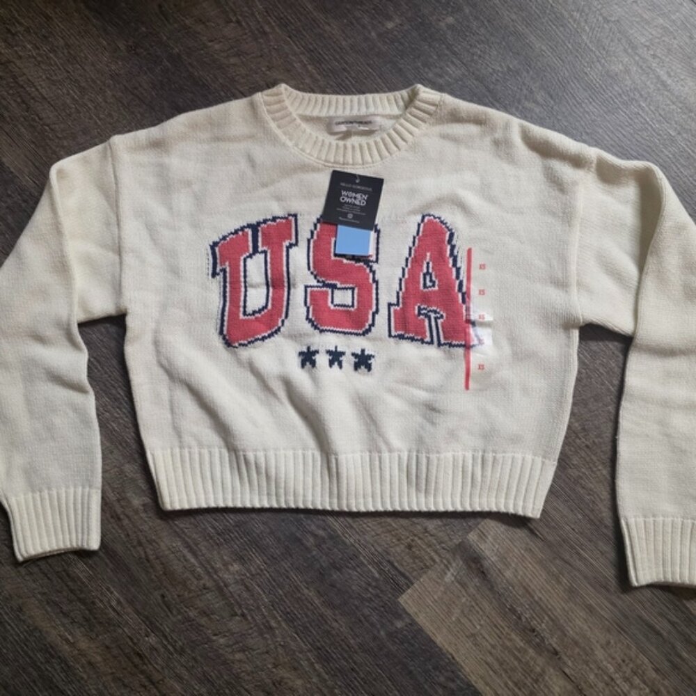 Grayson Threads USA Knit Sweater Womens NWT Patriotic White Red Blue Pullover - Picture 1 of 11